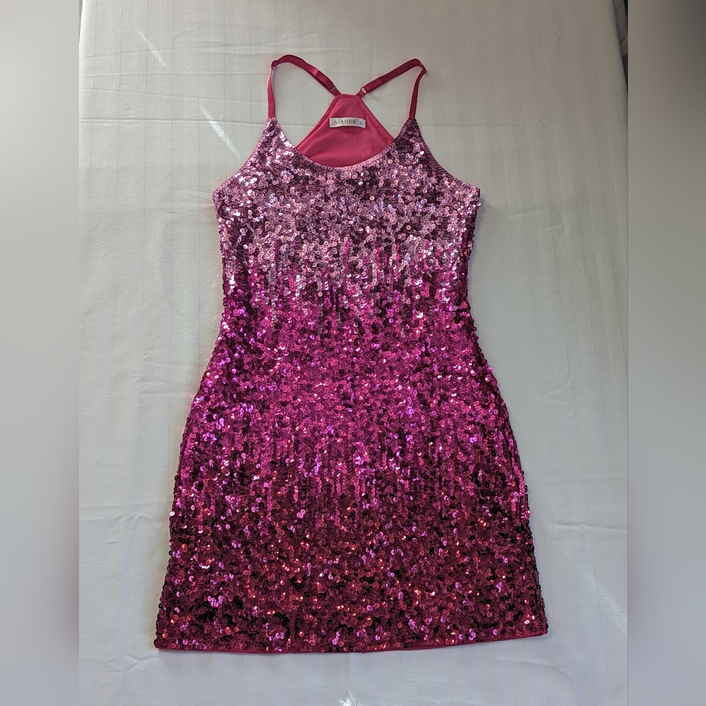 MANER Ombre Sequin Pink Racer Back Fully Lined Dress Size SMALL - Picture 6 of 10